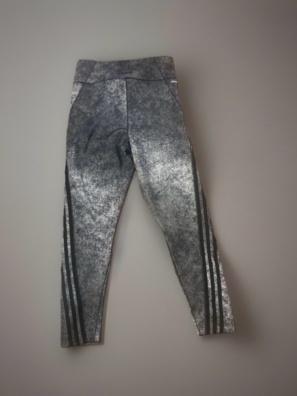 Adidas Metallic Silver/Black Aeroready Active Leggings with Side Stripes - Picture 2 of 5